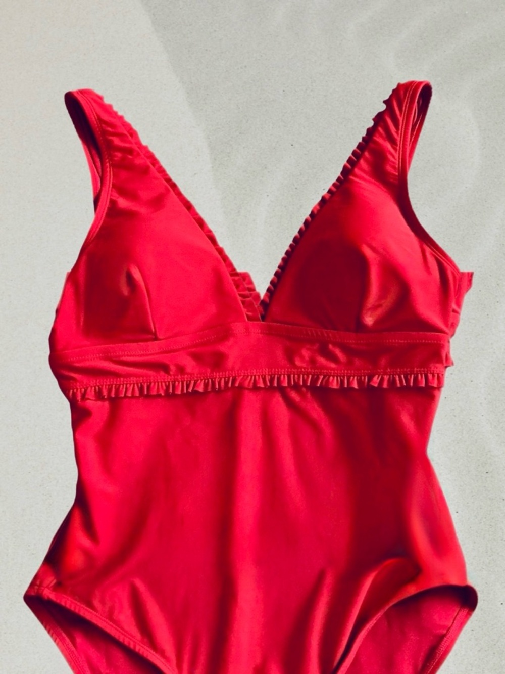 Tommy Hilfiger Red V-Neck One-Piece Swimsuit with Ruffle Trim (NWT - Size 18) - Picture 5 of 8